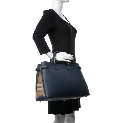Burberry Grainy Calfskin House Check Large Banner Tote Midnight Blue 2 of 15