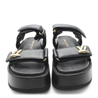 Louis Vuitton Lambskin Sunset Comfort Platform Sandals 39 Black 3 of 9