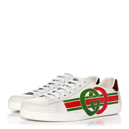 Gucci Calfskin Interlocking G Mens New Ace Sneakers 9 White Red Flame Green 3 of 11