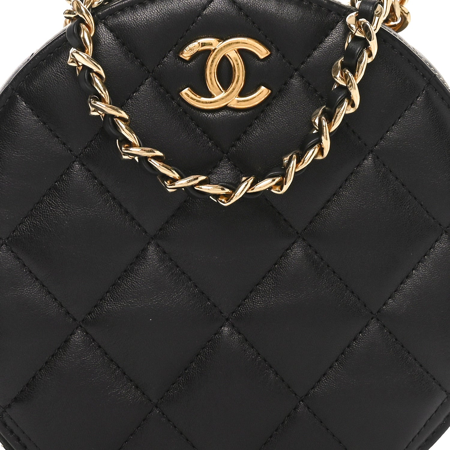 Chanel Lambskin Quilted Chain Logo Top Handle Small Round Black 8 of 11