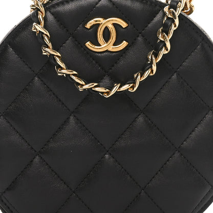 Chanel Lambskin Quilted Chain Logo Top Handle Small Round Black 8 of 11