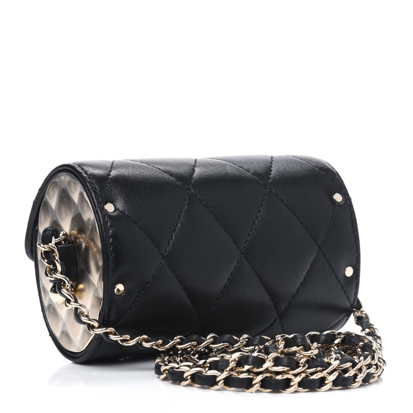 Lambskin Quilted Box Of Secrets Card Holder With Chain Black
