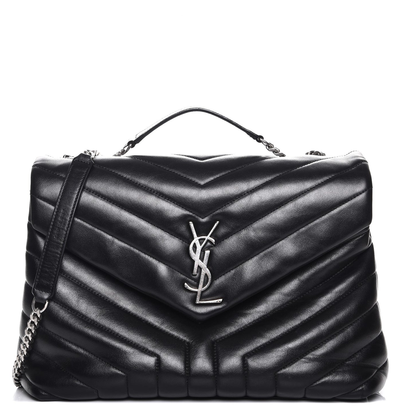 Calfskin Y Quilted Monogram Medium Loulou Chain Satchel Black