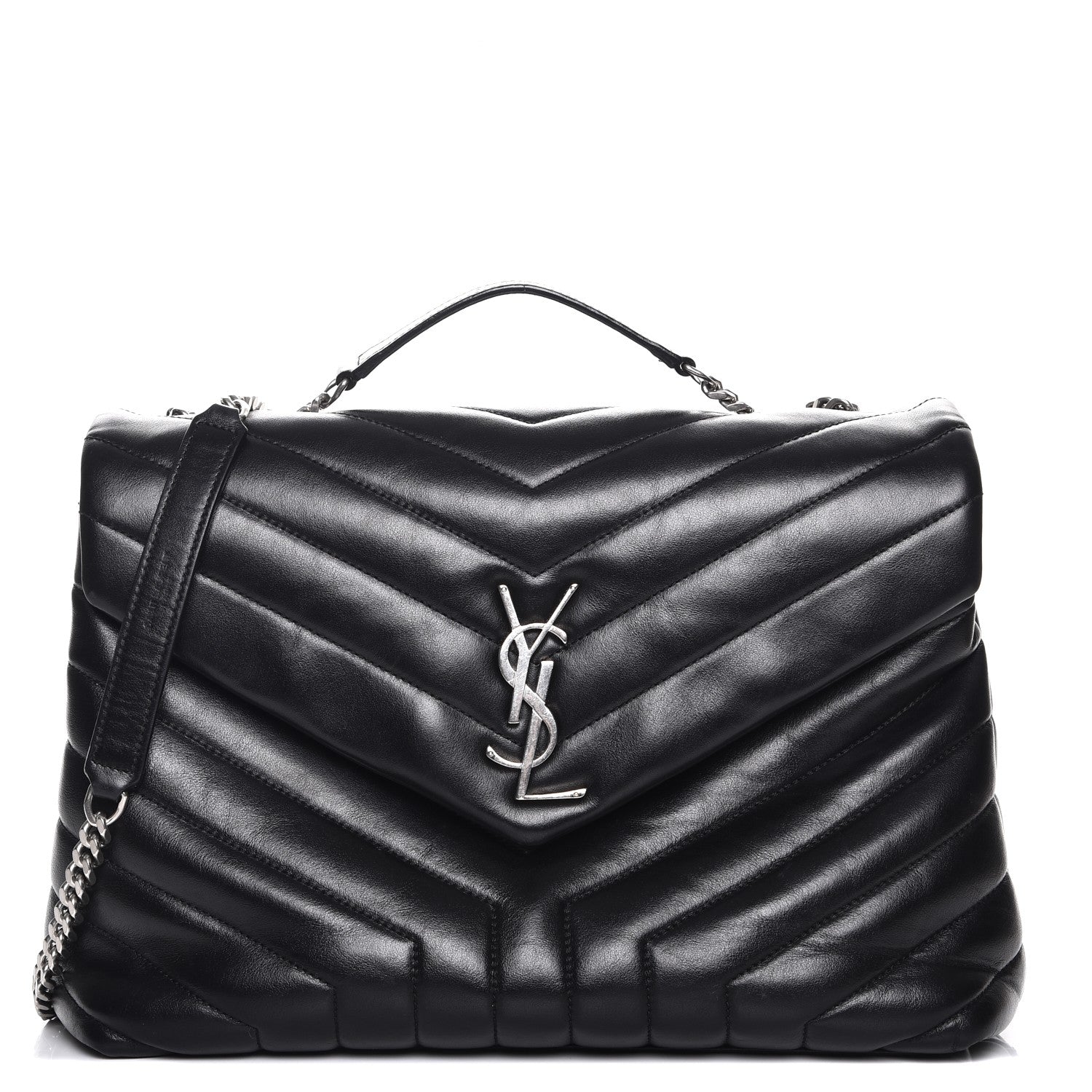 Saint Laurent Calfskin Y Quilted Monogram Medium Loulou Chain Satchel Black 1 of 9