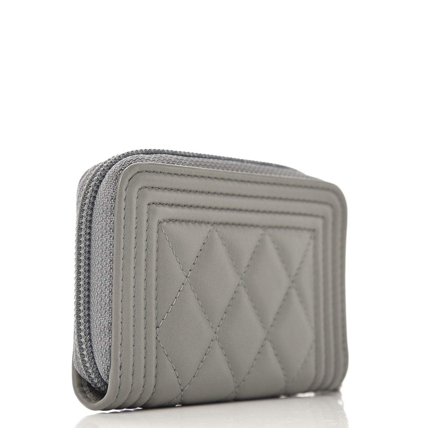 Chanel Lambskin Quilted Boy Zip Around Coin Purse Wallet Grey 3 of 8