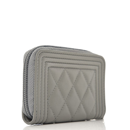 Chanel Lambskin Quilted Boy Zip Around Coin Purse Wallet Grey 3 of 8