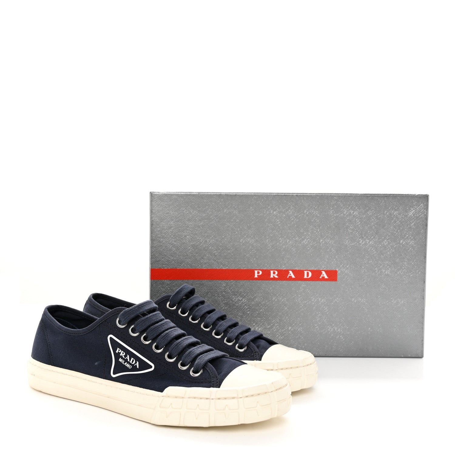 Prada Canvas Triangle Logo Wheel 35mm Sneakers 42 Navy 14 of 14