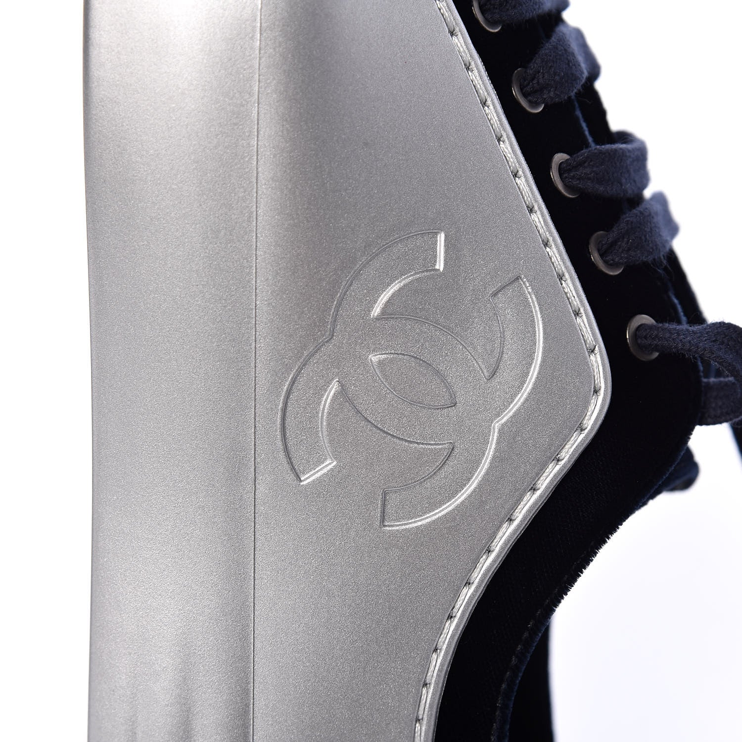Chanel Calfskin Velvet Womens CC Sneakers 39 Navy 9 of 11