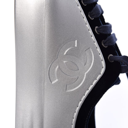 Chanel Calfskin Velvet Womens CC Sneakers 39 Navy 9 of 11