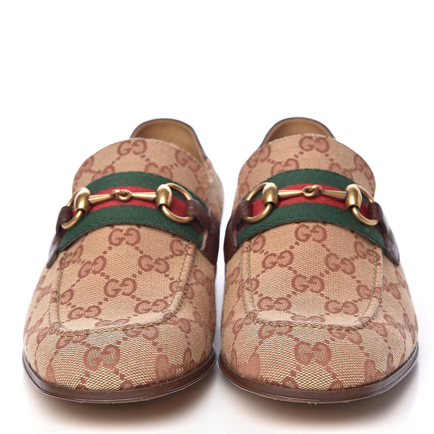 GG Monogram Goatskin Web Mens Horsebit Loafers 7 Beige Ruggine Light Brown