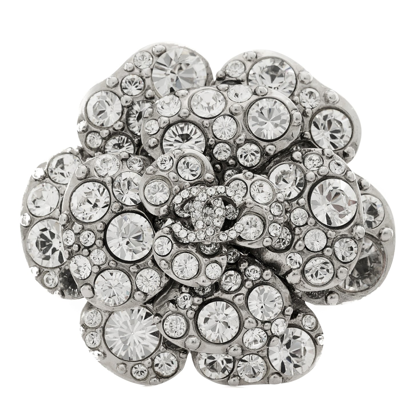 Swarovski Crystal Camellia CC Brooch Silver