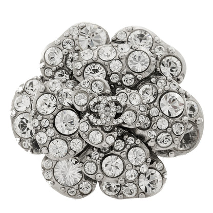 Chanel Swarovski Crystal Camellia CC Brooch Silver 1 of 3