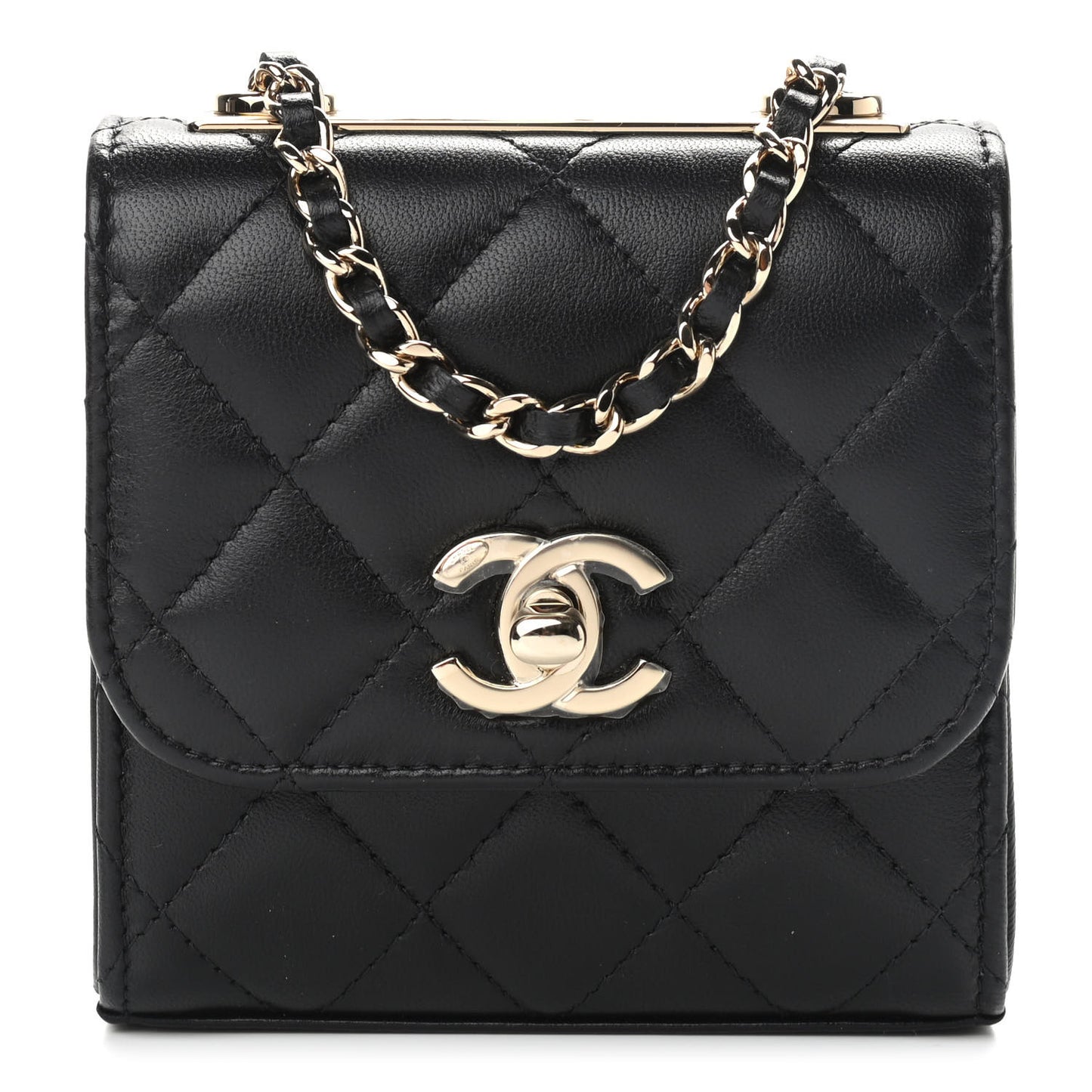Lambskin Quilted Mini Trendy CC Chain Wallet Black