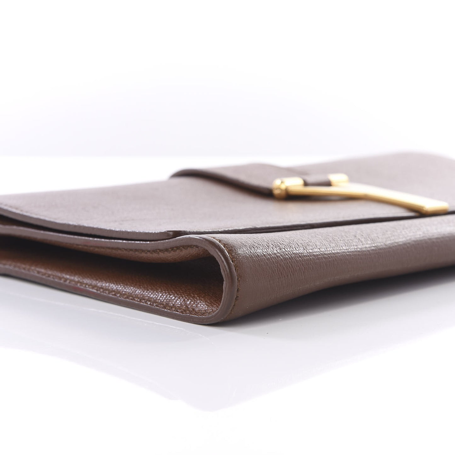 Textured Calfskin Y Ligne Clutch Brown