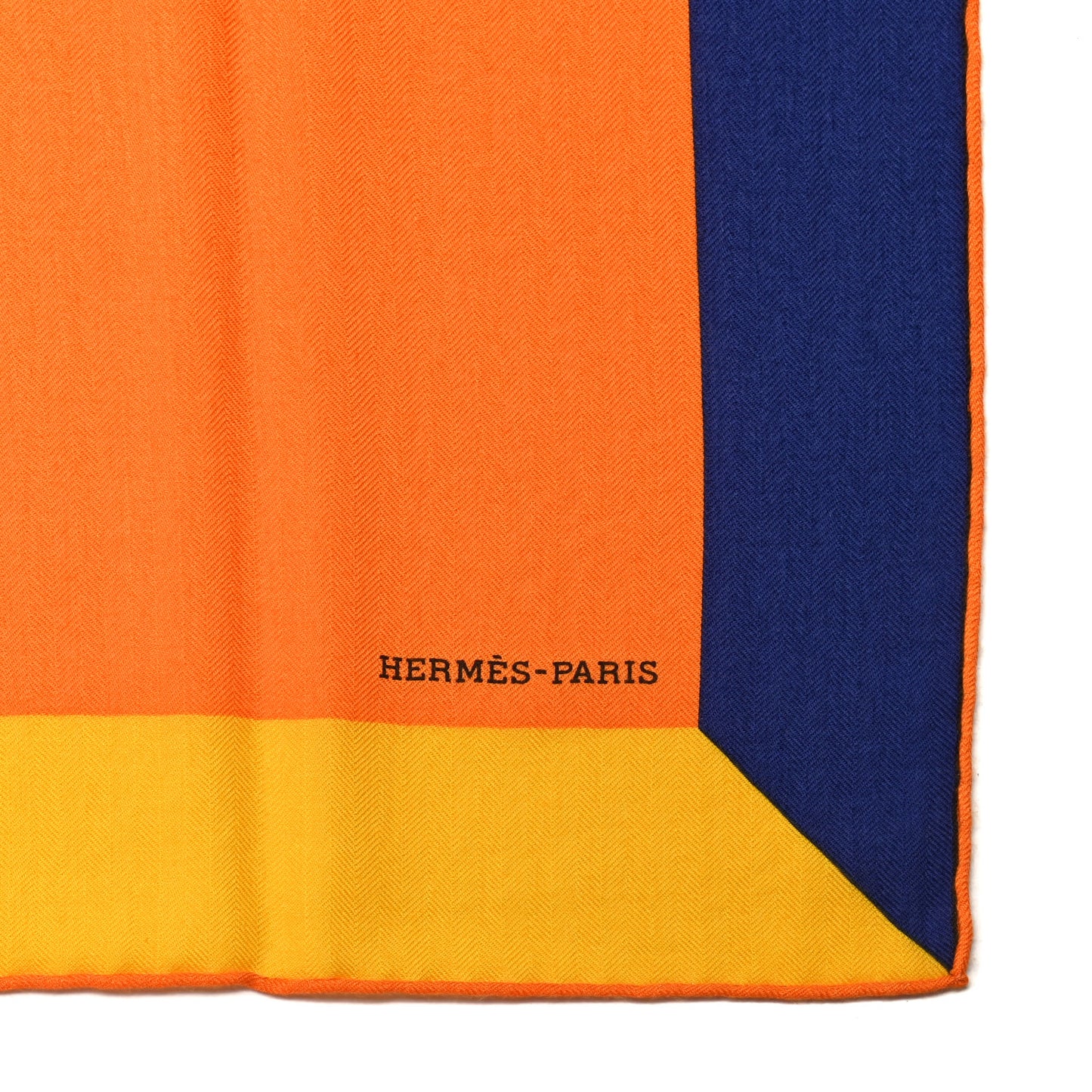 Cashmere Silk Encadre H Passant Giant Scarf 140 Orange Jaune Bleu