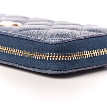 Chanel Iridescent Caviar Quilted Medium Zip Around Wallet Dark Blue 10 of 11