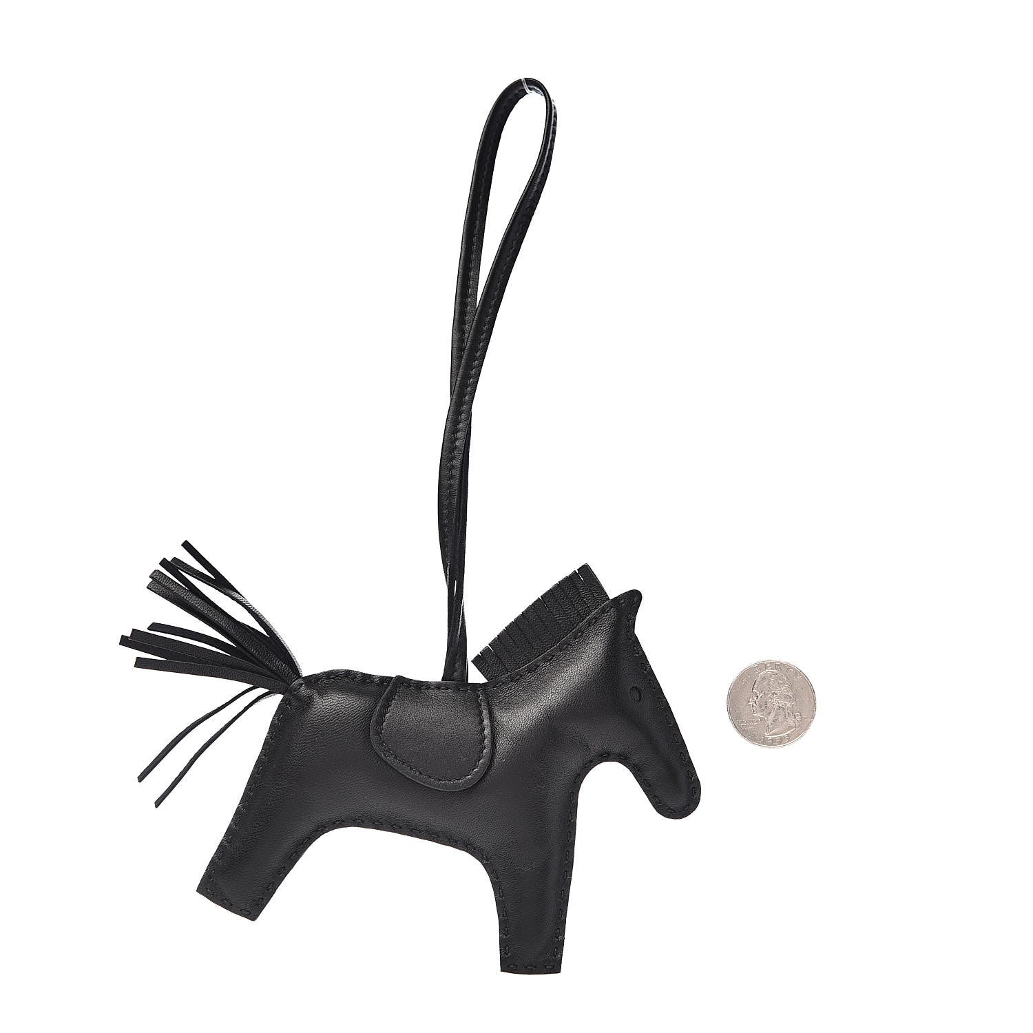 Hermes Milo Lambskin Grigri Rodeo Horse Bag Charm MM So Black 2 of 4