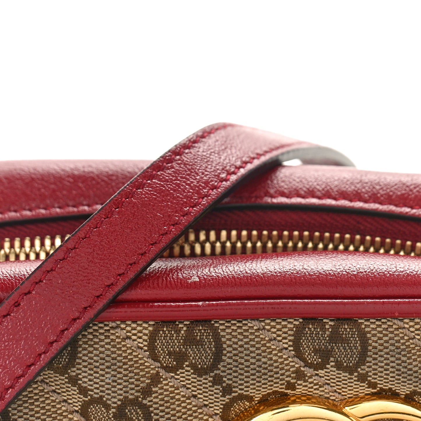 Monogram Azalea Calfskin Matelasse Diagonal Small GG Marmont Chain Shoulder Bag Beige Ebony New Cherry Red