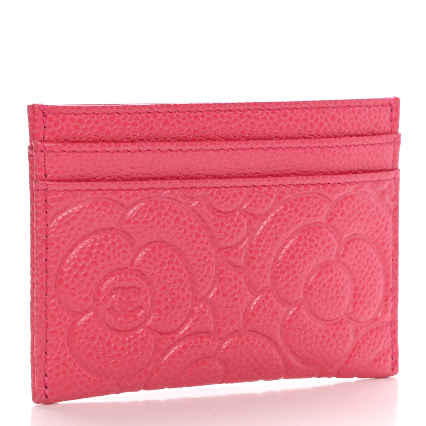 Caviar Camellia Embossed Card Holder Pink