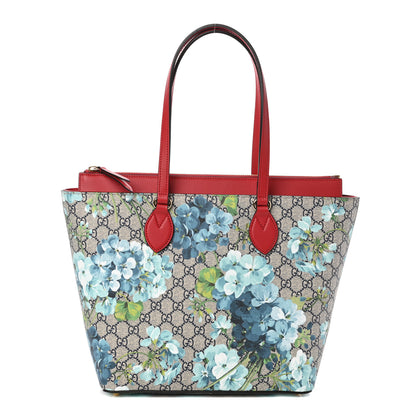 Gucci GG Supreme Monogram Blooms Medium Zippered Bucket Tote Beige Blue Navy Hibiscus Red 1 of 9
