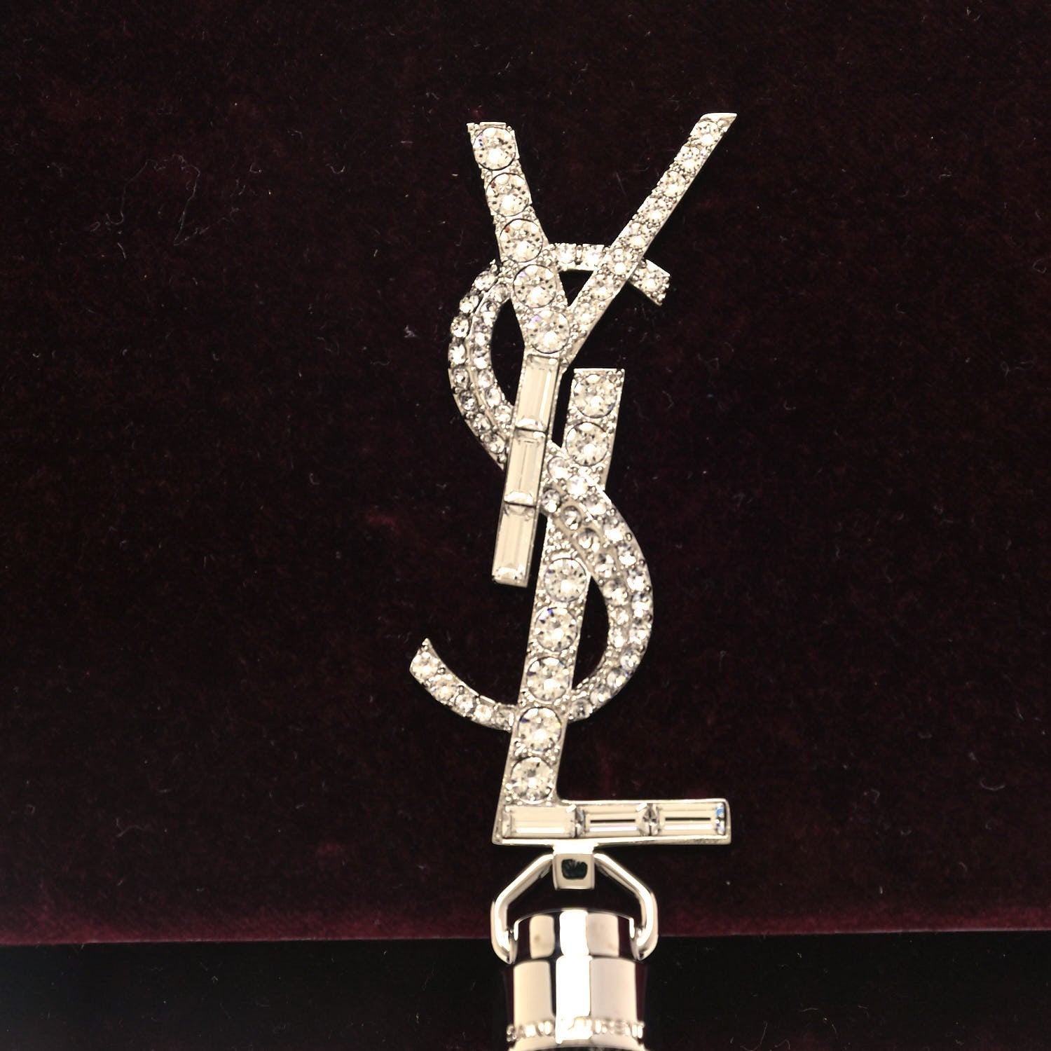 Saint Laurent Velvet Crystal Monogram Kate Tassel Shoulder Bag Rouge Legion 6 of 8