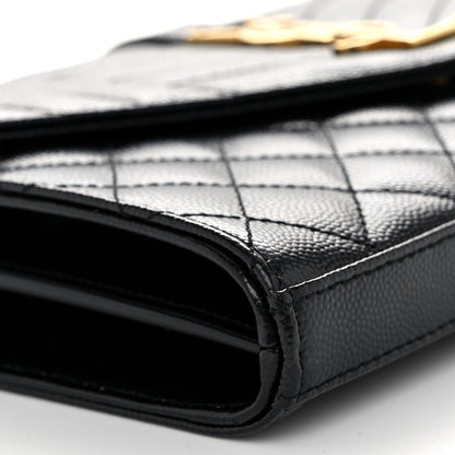 Saint Laurent Grain De Poudre Mixed Matelasse Triquilt Monogram Chain Wallet Black 9 of 11