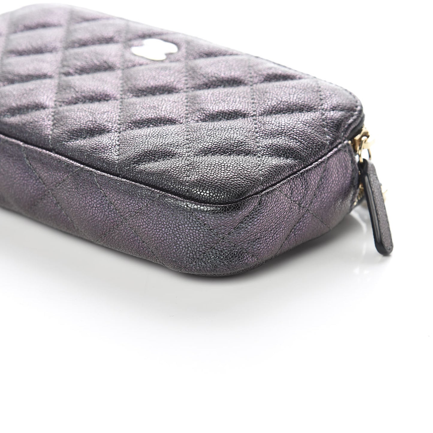 Iridescent Caviar Quilted Clutch With Chain Black