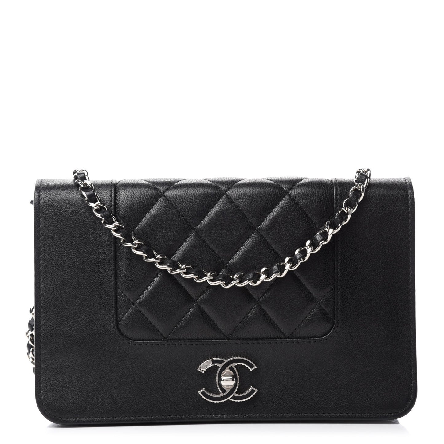 Sheepskin Quilted Mademoiselle Vintage Wallet On Chain WOC Black