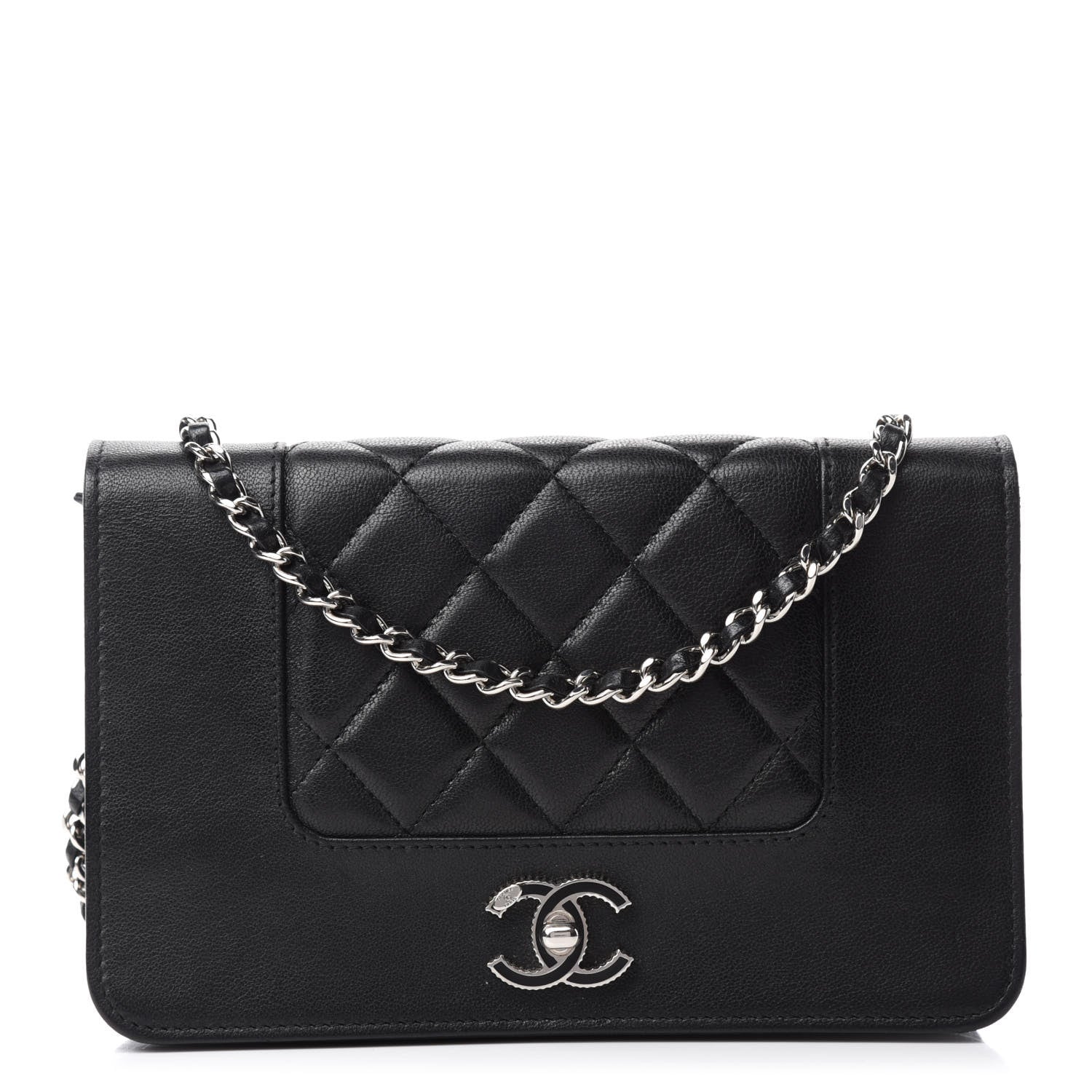 Chanel Sheepskin Quilted Mademoiselle Vintage Wallet On Chain WOC Black 1 of 14