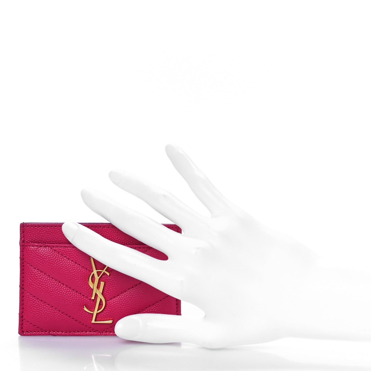 Saint Laurent Grain De Poudre Matelasse Chevron Monogram Credit Card Case Fresh Fuxia 2 of 8