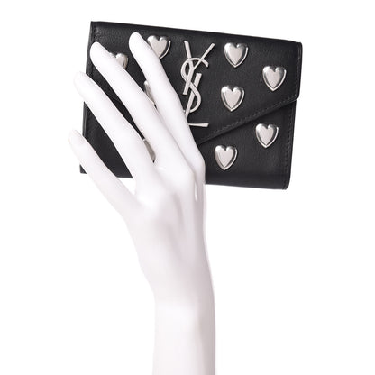 Saint Laurent Calfskin Heart Studded Small Envelope Wallet Black 2 of 9