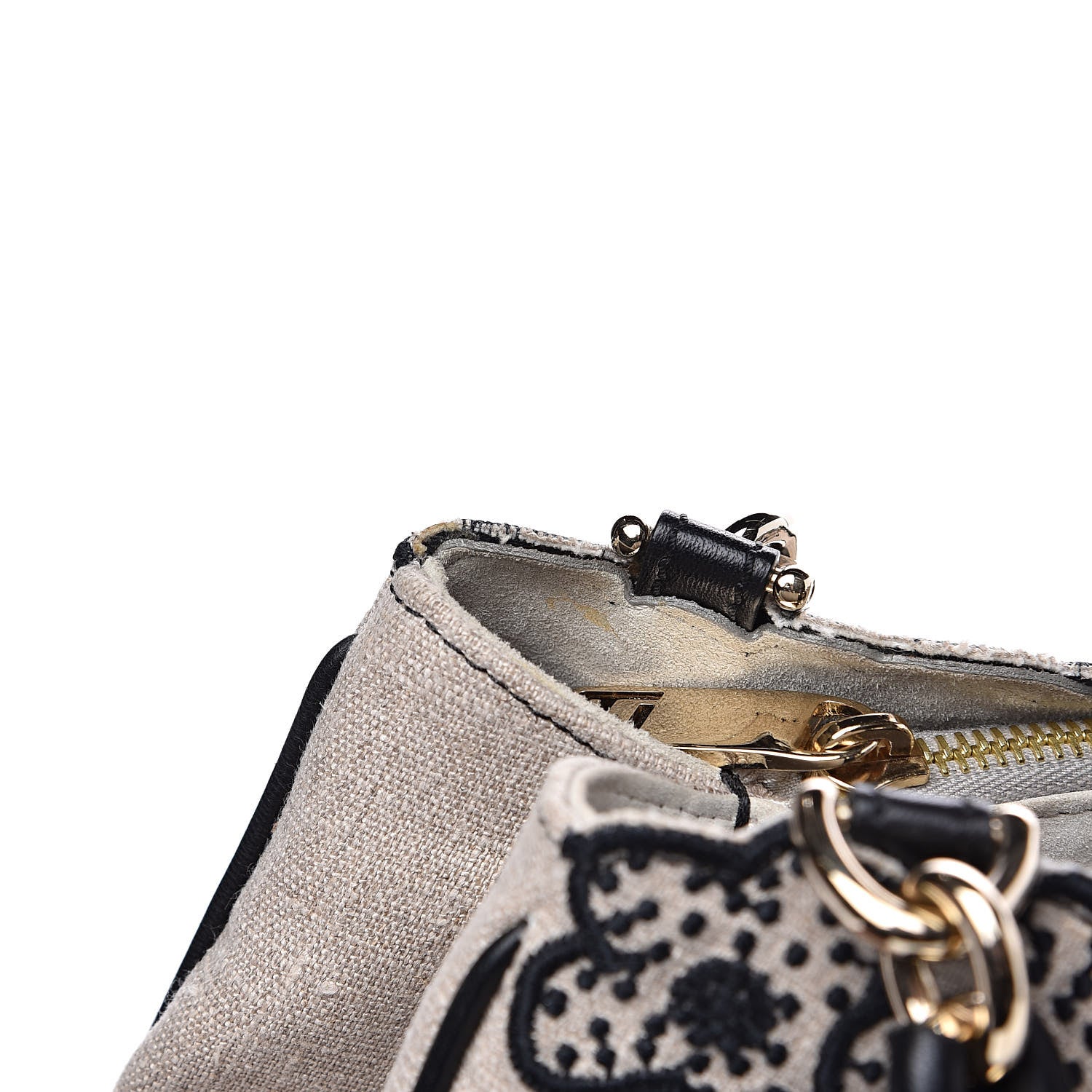 Fendi Linen Embroidered Small Mia Tote Black 15 of 16