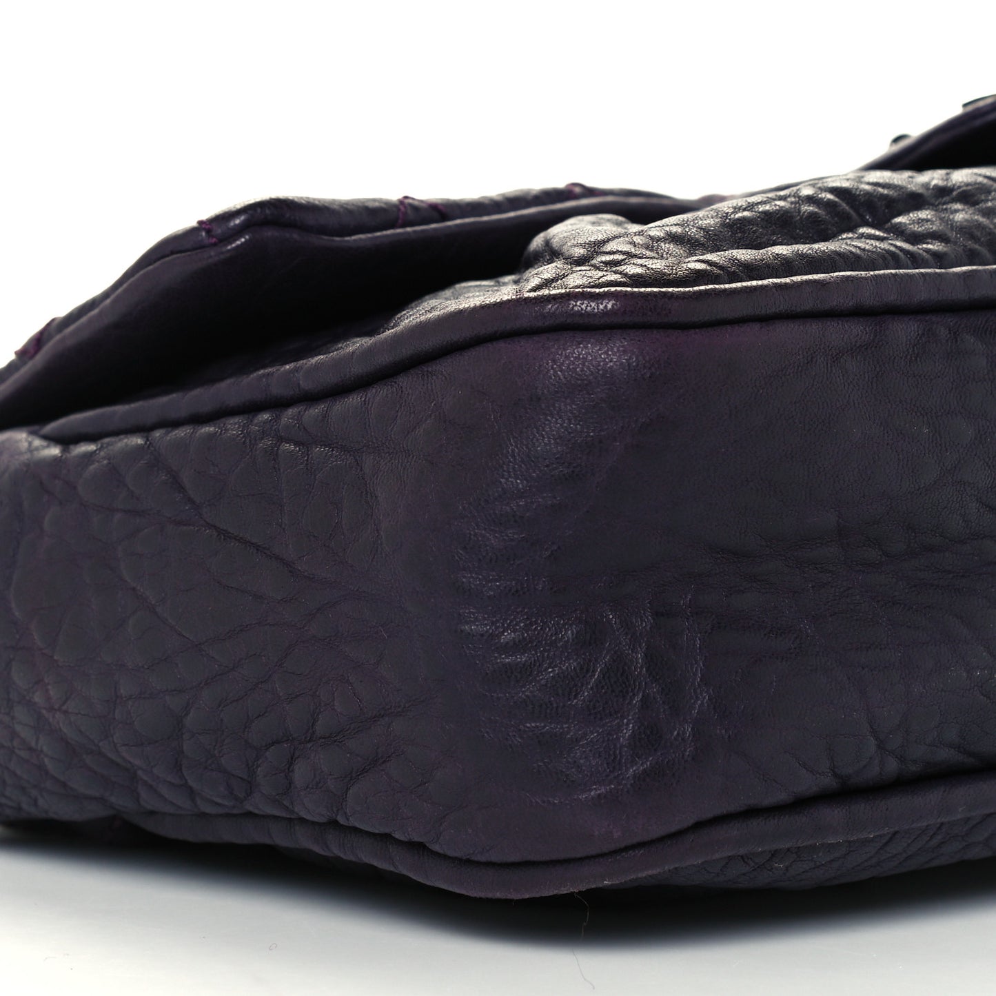 Distressed Lambskin Lady Braid Flap Dark Purple