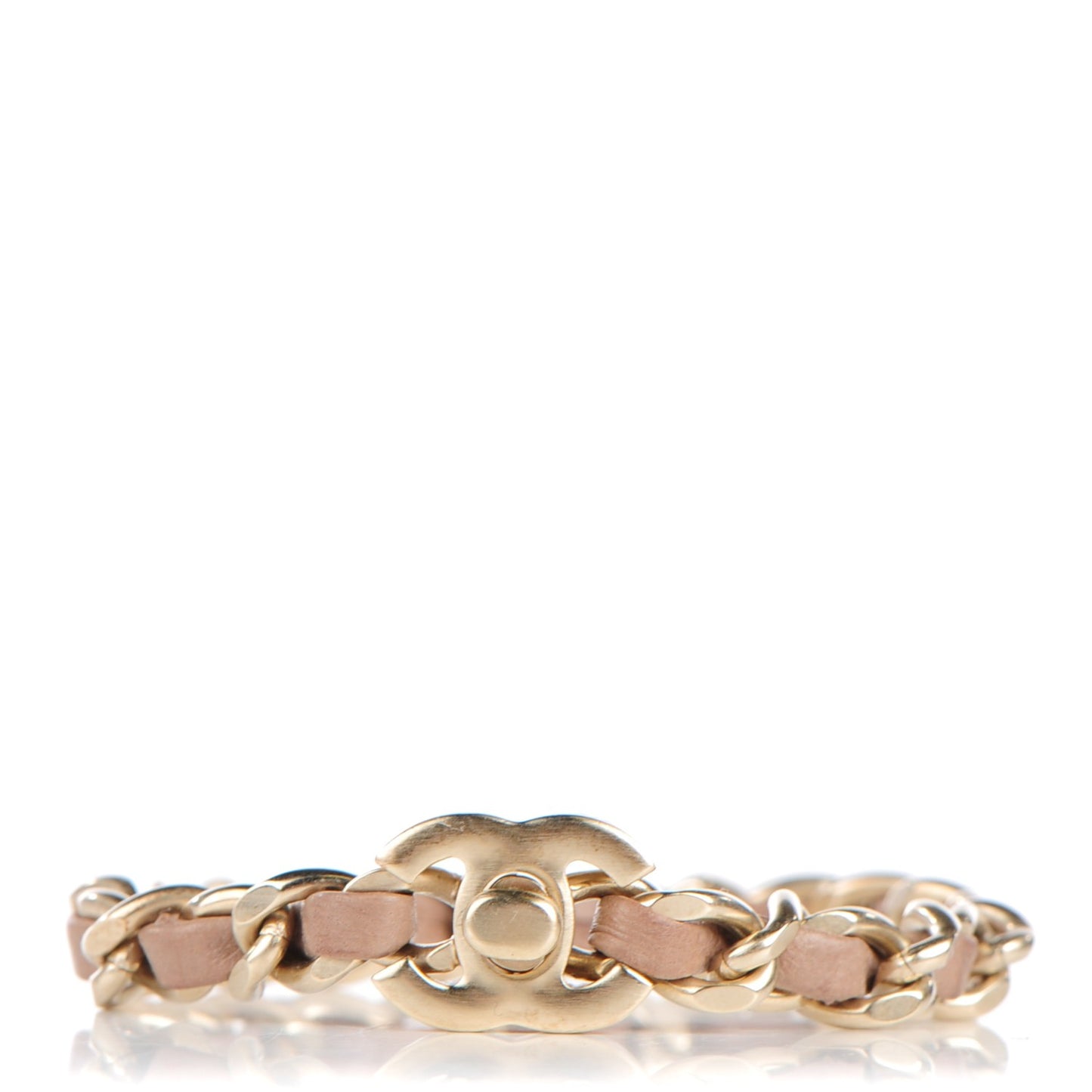 Lambskin CC Turnlock Chain Bracelet Gold Taupe
