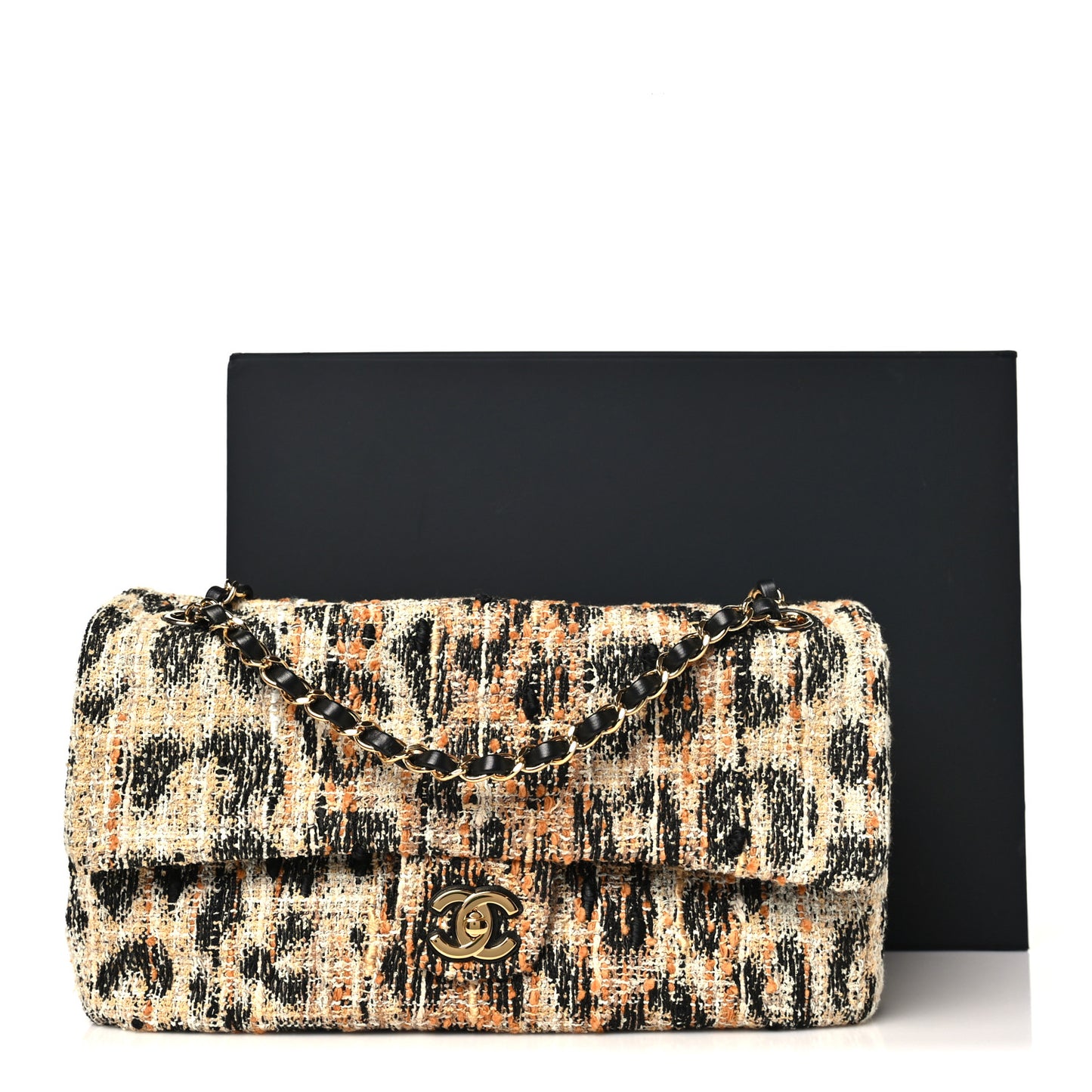 Tweed Mixed Fibers Leopard Print Small Souplissimo Maxi Flap Brown Black White