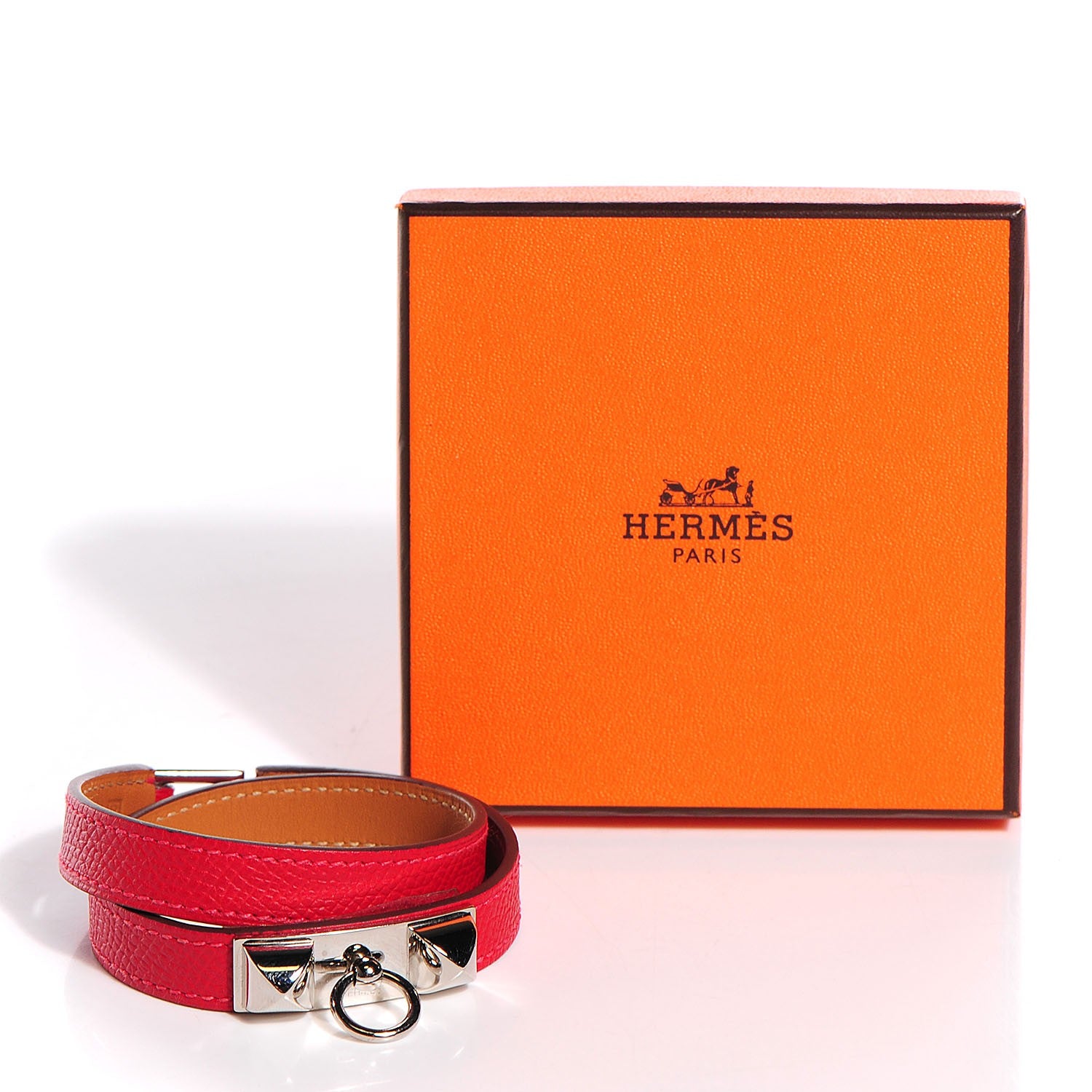 Hermes Epsom Rivale Double Tour Bracelet M Rouge Casaque 9 of 9