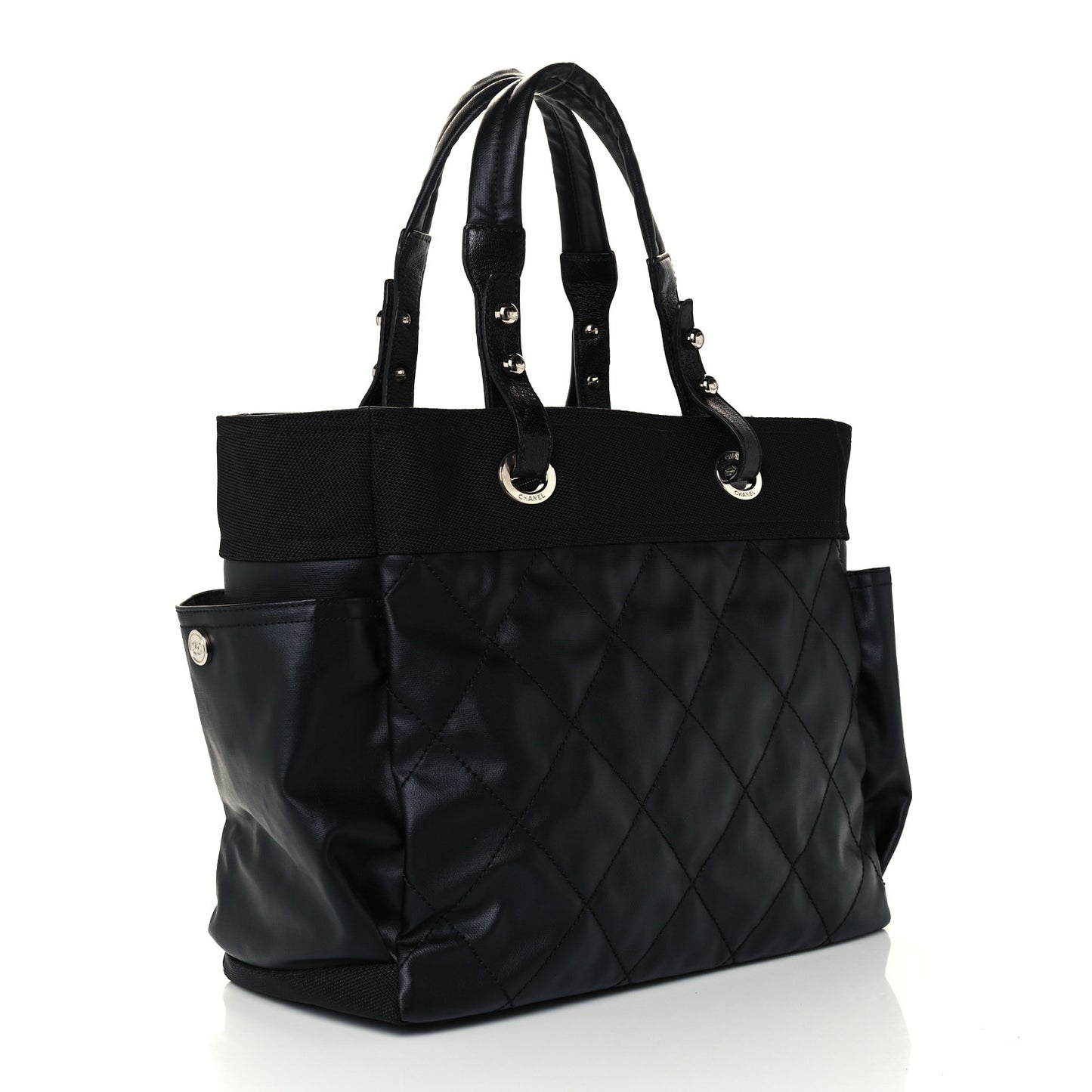 Coated Canvas Quilted Large Paris Biarritz Tote Black