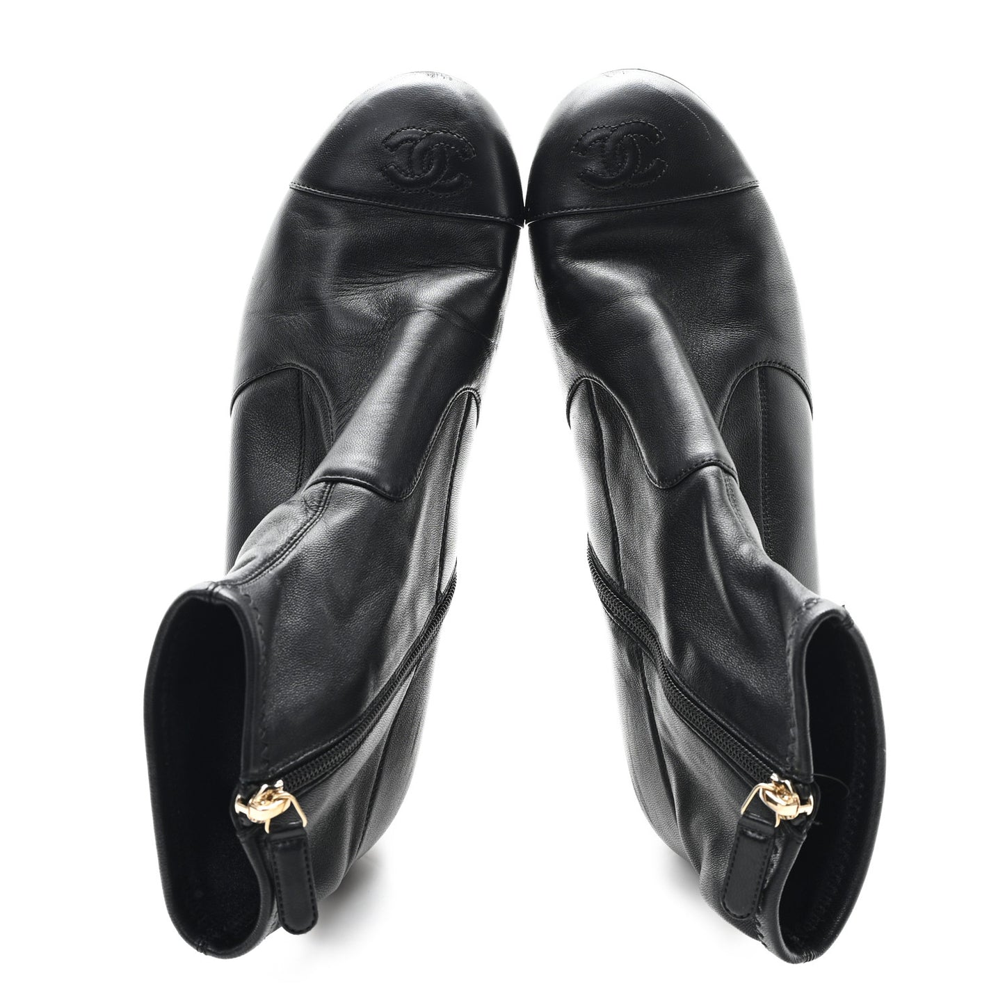 Stretch Lambskin Cap Toe CC Short Boots 39 Black