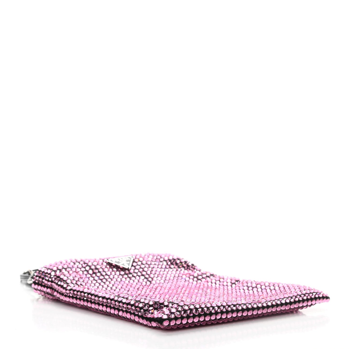 Satin Crystal Metal Triangle Logo Chain Crossbody Handbag Rosa