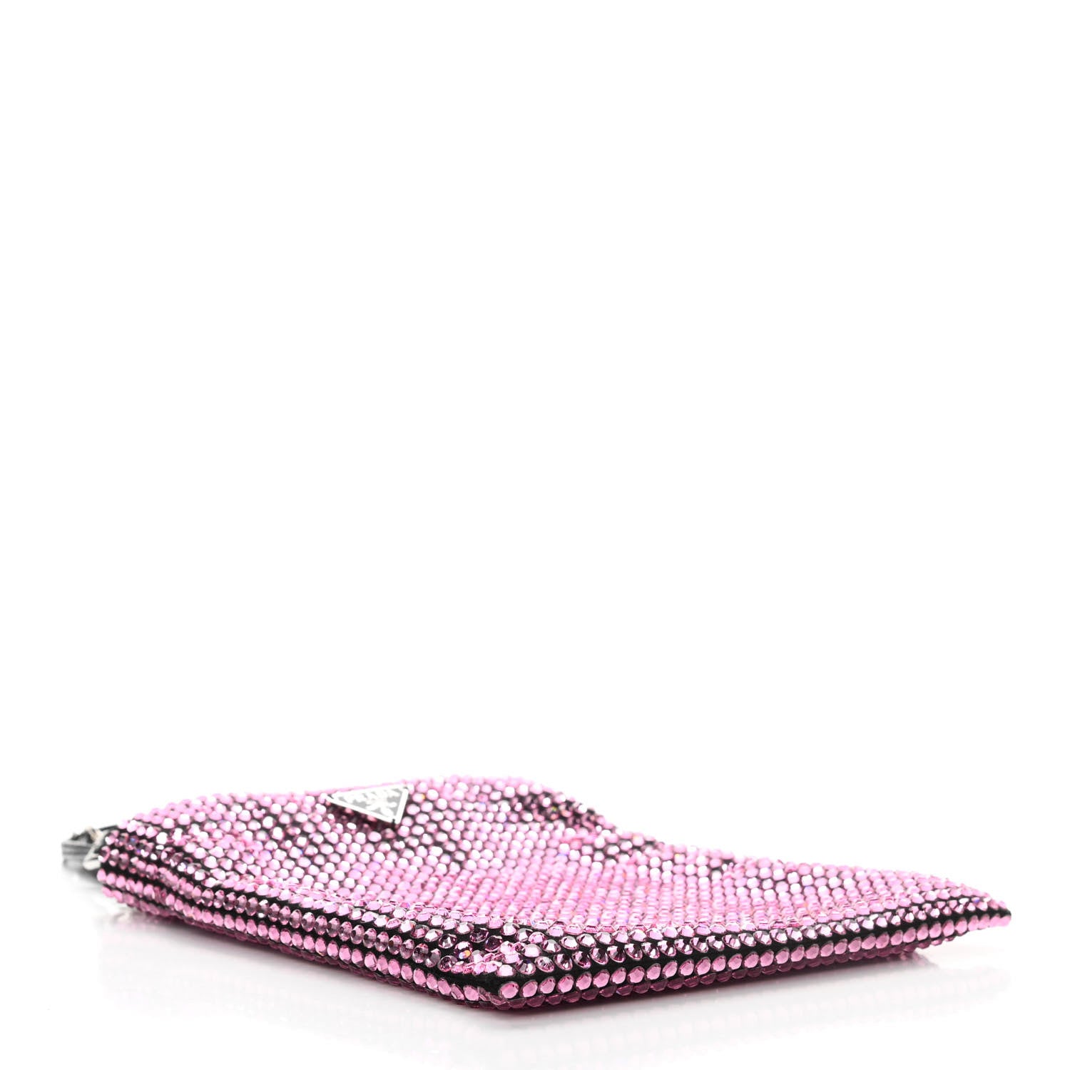 Prada Satin Crystal Metal Triangle Logo Chain Crossbody Handbag Rosa 4 of 9