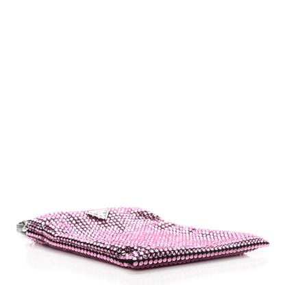 Prada Satin Crystal Metal Triangle Logo Chain Crossbody Handbag Rosa 4 of 9