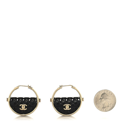 Chanel Metal Resin Quilted Flap Bag Hoop Earrings Black Gold 2 of 4