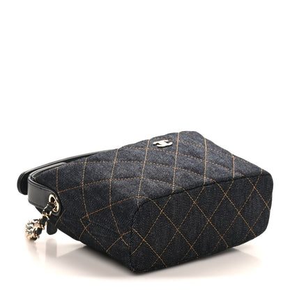 Chanel Denim Quilted Hobo Clutch With Chain Dark Blue Orange 4 of 11