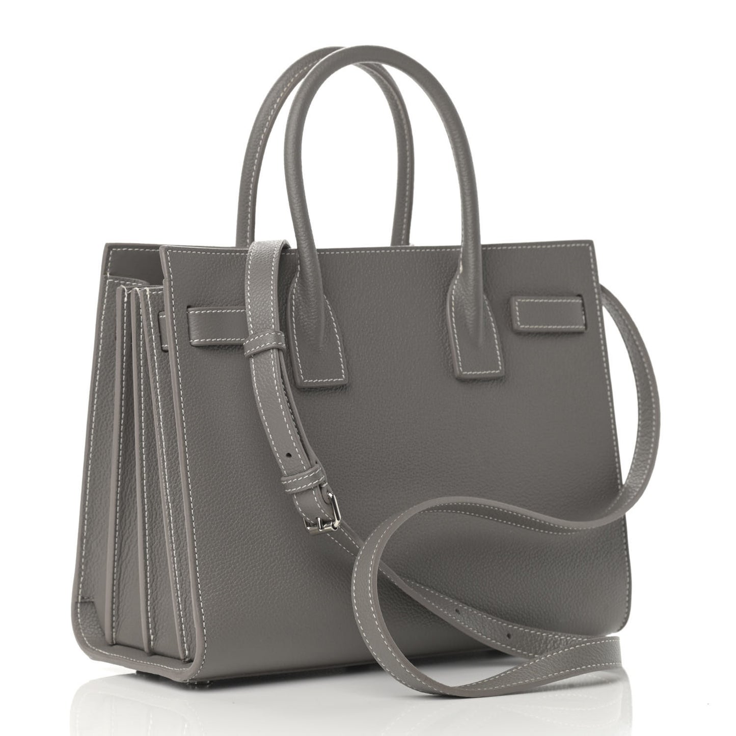 Grained Calfskin Topstich Baby Sac De Jour Fog