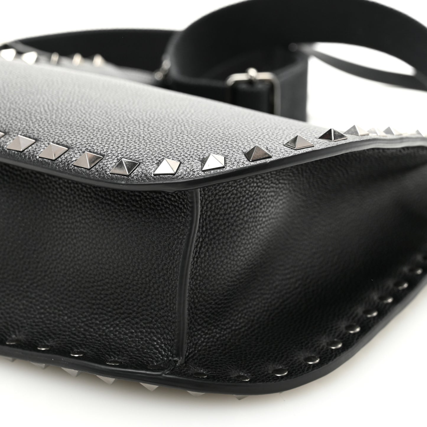 Grained Calfskin Rockstud Hobo Shoulder Bag Black
