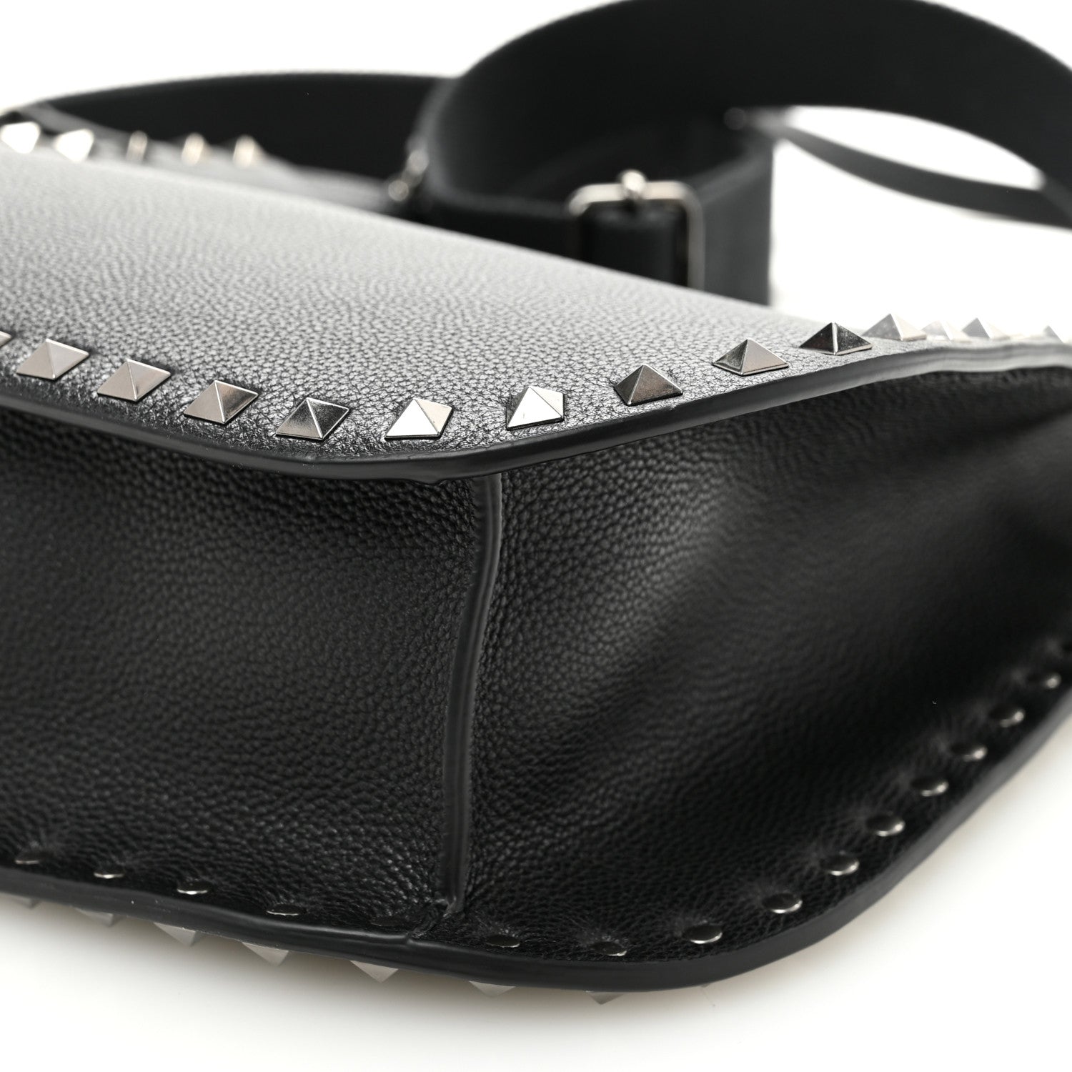 Valentino Garavani Grained Calfskin Rockstud Hobo Shoulder Bag Black 8 of 9