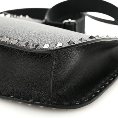 Valentino Garavani Grained Calfskin Rockstud Hobo Shoulder Bag Black 8 of 9