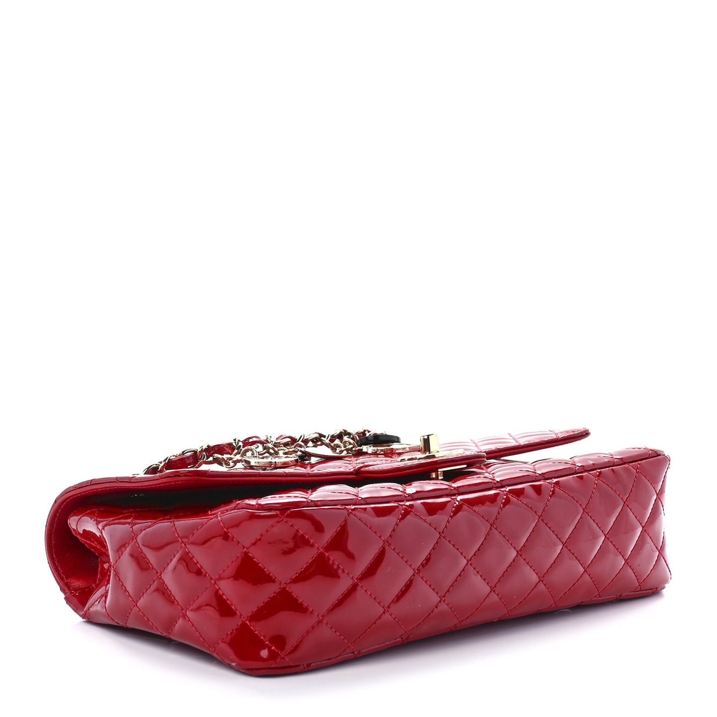 Patent Calfskin Quilted Valentine Charms Medium Single Flap Red