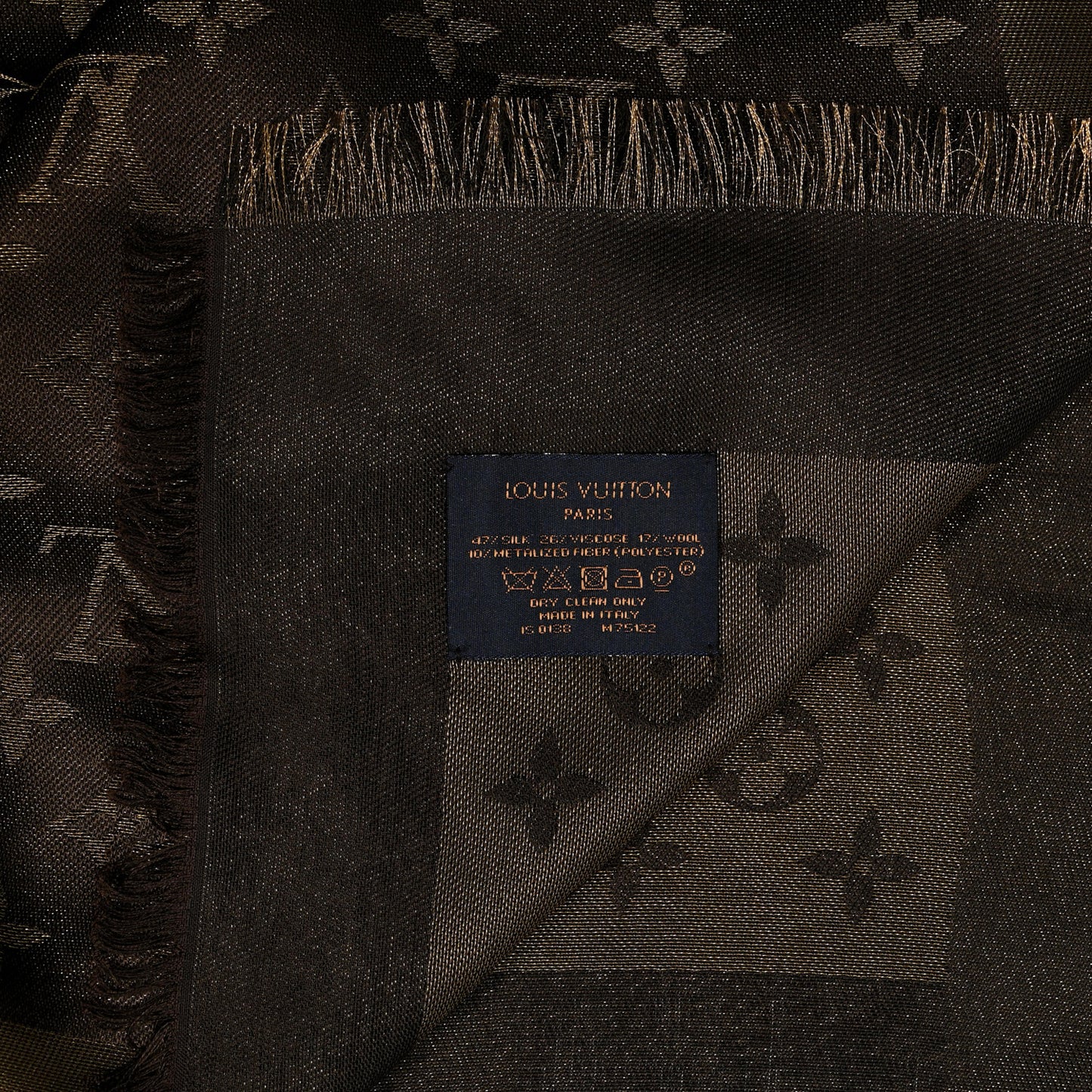 Silk Lurex Wool Monogram Shine Shawl Brown