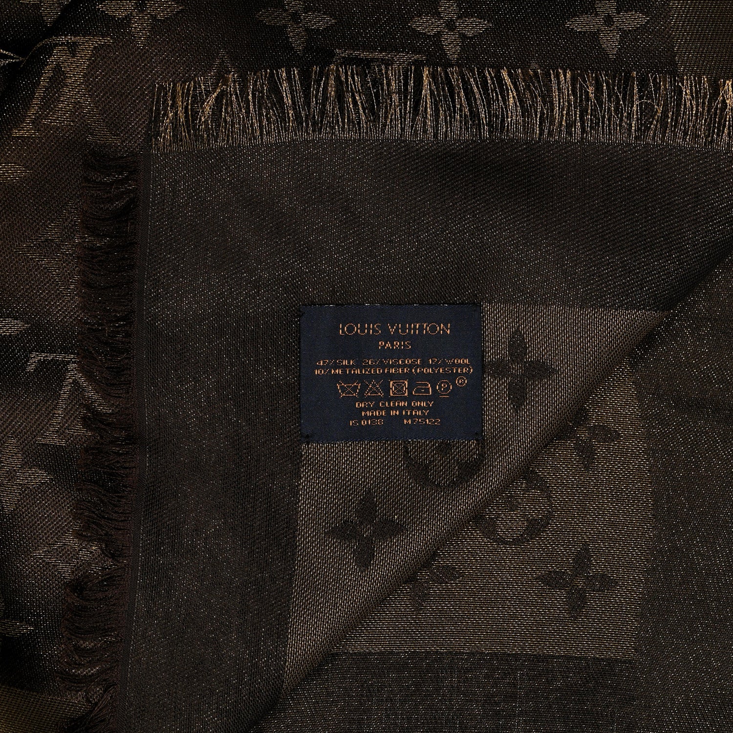 Louis Vuitton Silk Lurex Wool Monogram Shine Shawl Brown 4 of 4